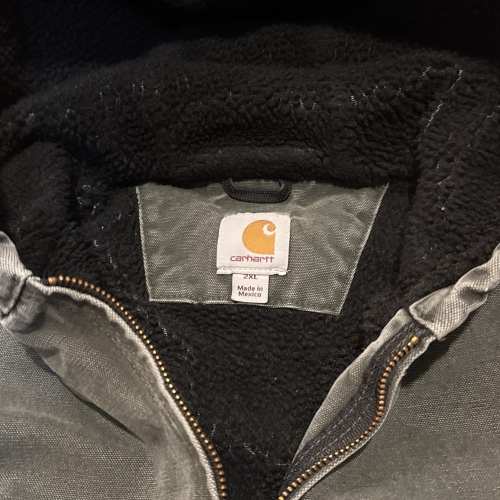 Y2K Carhartt J141 MOS green hooded work wear jacket Sherpa 2XL Rare - Picture 4 of 12
